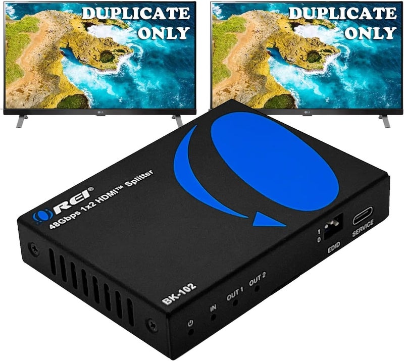 OREI 8K HDMI Splitter 1 in 2 Out, Duplicate/Mirror HDMI Signal UltraHD Supports Upto HDMI 2.1 Splitter 4K@120Hz EDID Management HDCP 2.3 - BK-102 - Image 1